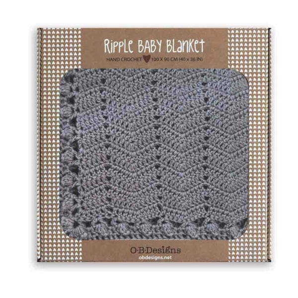 O.B. Designs Ripple Blanket Grey Hand Crochet Baby
