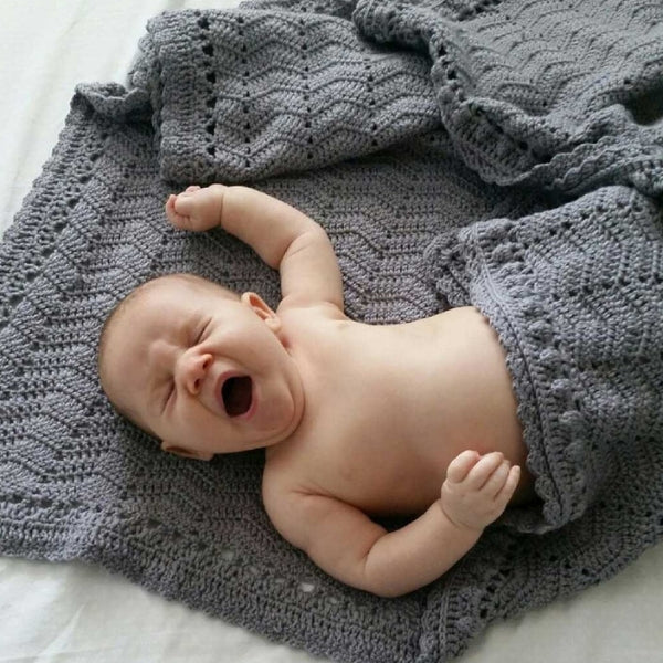O.B. Designs Ripple Blanket Grey Hand Crochet Baby